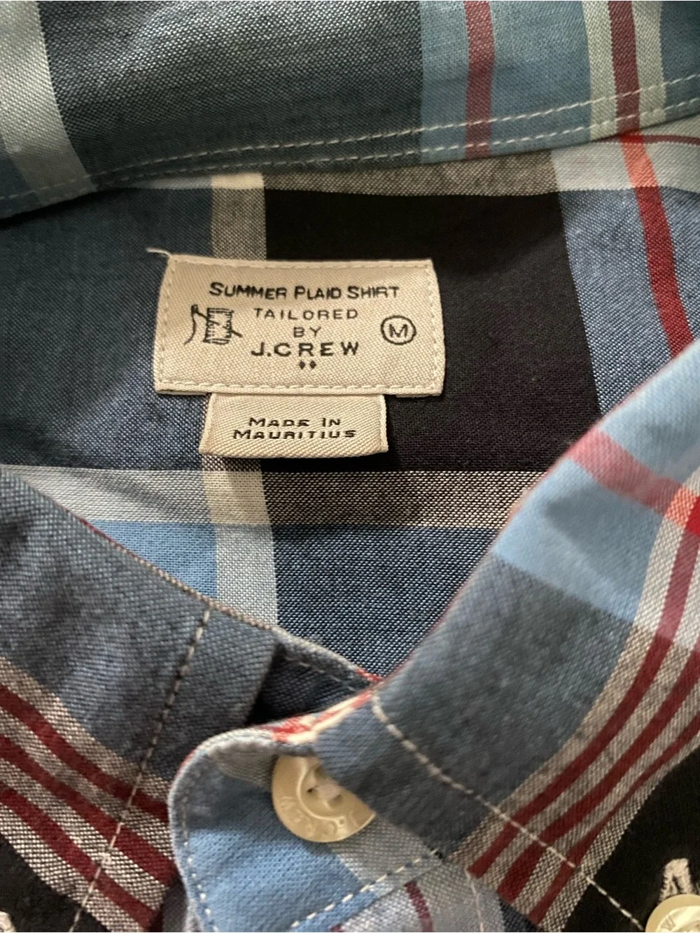 J. Crew Men's Red, Blue and Black Plaid Button-Down Shirt